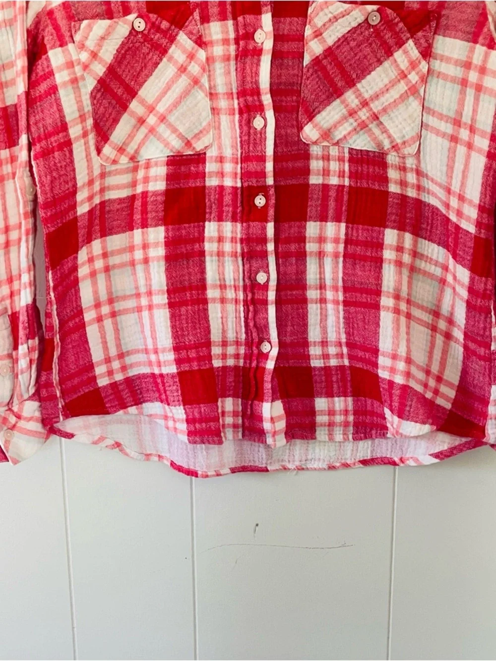 Sanctuary Pink and White Lightweight Plaid Shirt - Picture 3 of 9